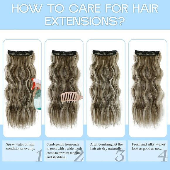 Clip in Hair Extensions Synthetic Wavy 20 Inch Long Voluminous Fit main image 5